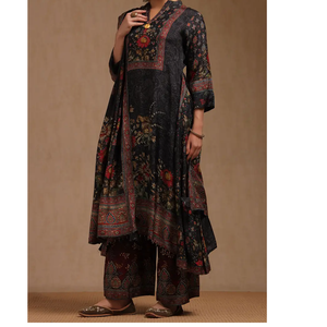 ชุดเดรสผ้าไหมหลากสีสไตล์อินเดียและปากีสถานชุดเดรสแขนยาวสำหรับผู้หญิงดูปองตาแบบดั้งเดิมใส่ได้พอดีตัว - Product Image 1