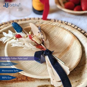 Ensembles d'assiettes jetables chics et écologiques en feuille de palmier plats et assiettes à dessert et apéritif en bambou - Product Image 2