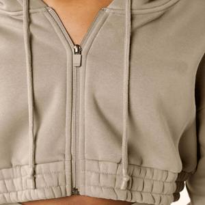 Sweat à capuche à fermeture éclair court pour femmes à la mode avec manches longues côtelées élégantes vêtements décontractés respirants sweats à capuche pour les hivers - Product Image 2