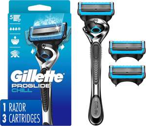Gillette Proshield Chill <b>Mens</b> <b>Razor</b> Handle + 3 Blade Refills,Blue - Product Image 1