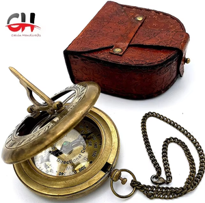 เข็มทิศนาฬิกาแดดทองเหลืองพร้อมเคสหนังและเข็มทิศแบบเปิด-CHCOM897อุปกรณ์เสริมแบบสตีมพังค์ - Product Image 6