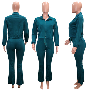 Chaude Sexy dame 2 pièces survêtement fermeture éclair cloche bas solide survêtement hiver grande taille automne femmes vêtements deux pièces ensemble 2025 - Product Image 6