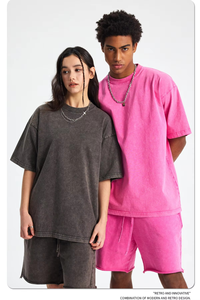 Conjunto de camiseta de manga corta de verano, conjunto corto de Camiseta de algodón pesado con lavado ácido y estampado de pantalla personalizado para hombres - Product Image 4