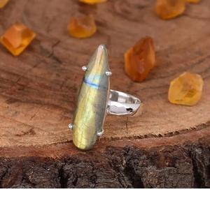 Natural Labradorite Teardrop Prong Set <b>Ring</b> 925 Sterling Silver Handmade Boho <b>Statement</b> Jewelry Unique Wedding and Anniversary - Product Image 3