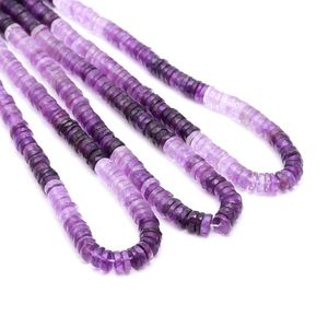 พลอยอเมทิสต์ธรรมชาติทรงเหลี่ยมเพชรพลอย Heishi รูปทรงยางขนาด6-8มม. ลูกปัดอัญมณีแท้สำหรับการทำเครื่องประดับ DIY - Product Image 3