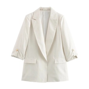 2025 Link Life Uniform Summer New Women's Versátil y elegante Suelto e informal Simple Roll Sleeved Lino Blended Suit Coat - Product Image 6