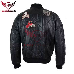 Premium <b>Men's</b> Winter Quilted Puffer <b>Jacket</b> Trendy <b>Fly</b> <b>Leather</b> Bomber Coat Custom Logo Genuine <b>Leather</b> Windbreaker Letterman Coat - Product Image 5