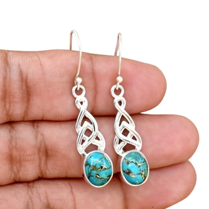 Boucles d'oreilles pendantes faites à la main à la mode 925 bijoux en argent Sterling pierre précieuse Turquoise naturelle 925 bijoux en argent massif estampillé - Product Image 1