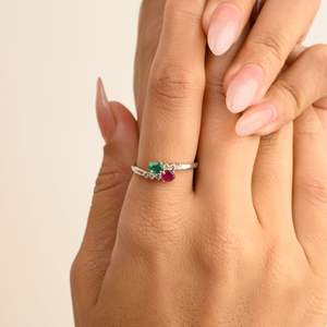 Producto de Venta caliente de esmeralda de rubí natural fino clásico y anillo de derivación de diamantes en joyería hecha a mano de oro blanco sólido de 14K - Product Image 4