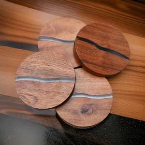 Juego de Posavasos de Resina Epoxi y Madera de Río, Ecológicos, Bohemios y Elegantes, para Hogar y Oficina, Venta al Por Mayor - Product Image 1