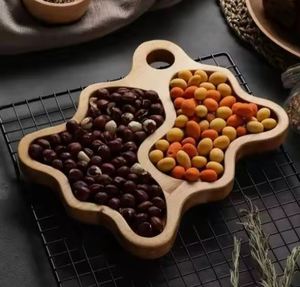 Plateau à fruits en bois d'acacia, plateau de service pour fête, plateau à fruits divisé en grilles, nouvelle arrivée, pièces séparées, rond - Product Image 1