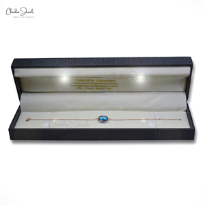 7.48 CTS สร้อยข้อมือสวิสสีฟ้าบุษราคัม14K สีโรสโกลด์ทั้งสองข้างลายตารางสร้อยข้อมืออัญมณีตัด - Product Image 4