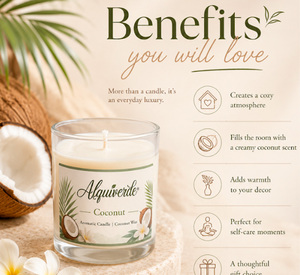 Bougie en verre rectangulaire parfumée Alquiverde 70g, senteur dessert naturel - Cire de noix de coco tropicale et parfum crémeux pour la décoration de la maison - Product Image 2