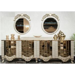 Table console en teck de style français moderne avec miroir, finition métallique, design sculpté à la main, taille et couleur personnalisables - Product Image 1