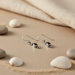 ต่างหูห้อยทรงรีประดับหินเงิน 925 สำหรับผู้หญิงสวมใส่ทุกวัน - Product Image 1