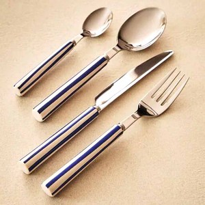 Suministros indios redondo liso azul mango de resina hecho a mano Metal Acero inoxidable cubiertos juego de cubiertos de lujo - Product Image 2