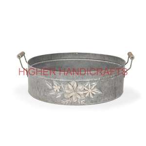 Tray with <b>Copper</b> <b>Strip</b> Galvanized Tray Farmhouse Decorative Serving Tray Iron Centerpiece Storage Tray Kitchenware Wholesale - Product Image 6