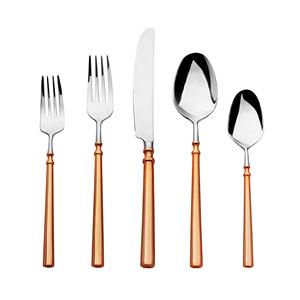 Modern Two Tone Silver and Copper Wood Cutlery Set with Polished Rose Gold Handles Luxury Wedding Flatware - Product Image 3