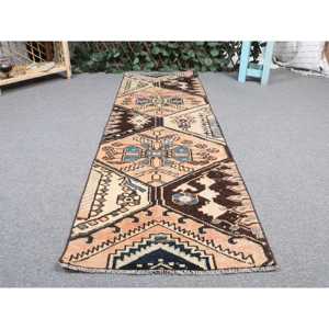 Tapis turc vintage, tapis de 1,6 x 5,4 pieds, tapis persan en laine marron bleu - Product Image 4