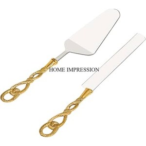 ชุดเครื่องมือทำเค้กด้ามเคลือบหลากสีพร้อมที่เสิร์ฟเค้กชุบทองและมีด - Product Image 3