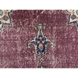 3.6x7 ft Area Vintage Turkish Rug, <b>Red</b> Animal Print <b>Wool</b> Rug - Product Image 5