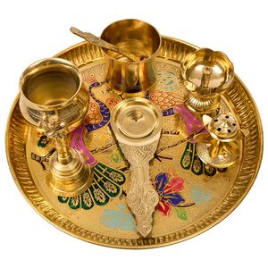 Nakshi แผ่นทองเหลืองบริสุทธิ์ลายนูน Aarti Puja nakashi thali จานส่งออกแผ่นเสียงดีไซน์หรูหรา - Product Image 3