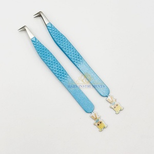 Pinzas profesionales para extensión de pestañas Color azul cielo Punta puntiaguda de acero inoxidable japonés Estilo de volumen 12cm de longitud - Product Image 2