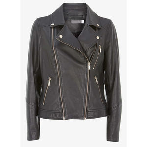 Chaqueta de cuero con cremallera de Color negro de alta calidad con doble cremallera 2023 para mujer, chaqueta de cuero con llamadas y soporte al por mayor para mujer - Product Image 1