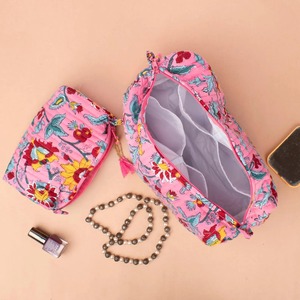 Quilted Cotton Eco-Friendly Vintage Case <b>Makeup</b> Pouch Travel <b>for</b> Bag Set 3 Women's Washbag Organizer Medium/Large Cosmetic - Product Image 2