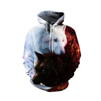Sudadera con Capucha de Moda para Hombre, Diseño de Doble Cabeza de Lobo 3D, Bordado y Sublimación, Forro Polar Antipilling de 180g, Gran Venta