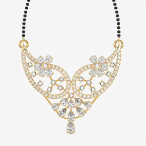 Women's 18K Gold Mangalsutra <b>Necklace</b> with Round & Pear Cut Moissanite Diamond Elegant Jewelry - Product Image 1