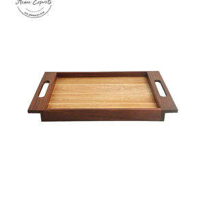 Plateau de service en bois avec poignées métalliques, design rond élégant, durable, facile à transporter, pour la salle à manger, la cuisine, la décoration de la maison - Product Image 2