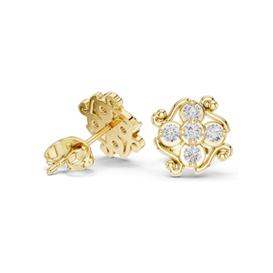 Pendientes de Diamantes de Laboratorio de 0.37 CT con Diseño Floral, Corte Brillante Redondo, Claridad VVSVS EF, Oro de 18KT, 14KT, 10KT y Plata 925, Color Rosa - Product Image 4