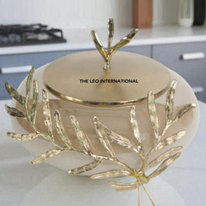 Venta al por mayor de vidrio hecho para alimentos y frutas secas recipiente de almacenamiento con tapa superior de Metal de diseño chapado en oro - Product Image 6