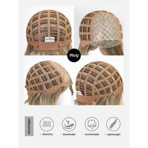 Perruque synthétique courte et droite pour femme DWY, en fibre haute température, style naturel avec frange, dentelle transparente de qualité, couleur marron - Product Image 6