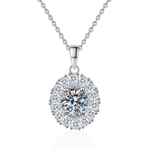 Collar con Colgante de Piedra Moissanita de 1 Quilate con Diseño de Halo en Forma de Huevo de Paloma, Plata de Ley 925, Multicolor, Elegante - Product Image 1