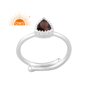 Anillo ajustable de piedras preciosas de cuarzo ahumado Natural de plata de ley fina superventas, fabricante de joyas - Product Image 1