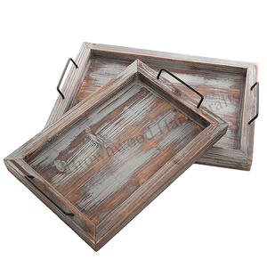 Bandeja para servir de madera de último diseño con asas de metal Bandeja de madera de pino natural para uso en restaurantes y cocinas de hoteles - Product Image 5