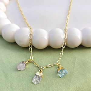 Collar de Moda con Cristales, Piedras Naturales en Bruto, Aguamarina, Piedra Lunar, Cuarzo Rosa, Cadena de Clip Chapada en Oro - Product Image 5