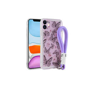 Coque en silicone premium pour iPhone 11 avec dragonne réglable, motif papillon, antichoc et anti-traces de doigts - Product Image 1