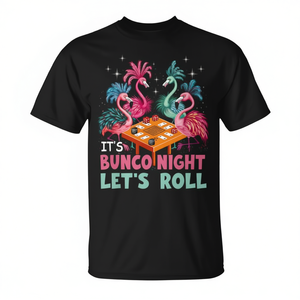 T-Shirt Promozionale Stile Night Out con Stampa Fenicottero Rosa, Dadi e Tema Gioco Tropicale - Product Image 2