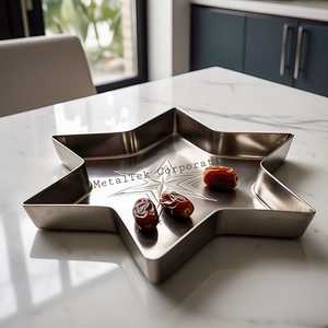 Bandeja de Metal de Estilo Exclusivo de Alta Calidad, Bandeja de Servicio de Aluminio con Forma de Estrella Única, Diseño Moderno para Regalo Decorativo de Boda o Fiesta - Product Image 3