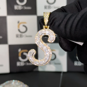 Colgante Fino VVS Moissanite para Hombre, Chapado en Oro, Totalmente Engastado, Letra S, Joyería Personalizada con Nombre, Estilo Hip Hop Cristiano - Product Image 2