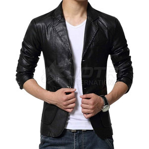 Custom Design Leather Blazer Solid Color Men Leather Blazer Streetwear Breathable Men Leather Blazer - Product Image 2