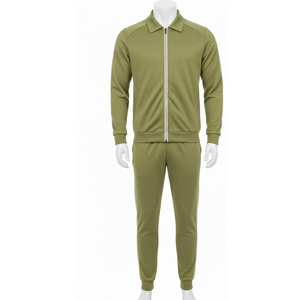 Ensemble de survêtement décontracté pour homme vert olive, léger, haute performance, pour la course et l'entraînement, de qualité supérieure, uni texturé, vente en gros - Product Image 1