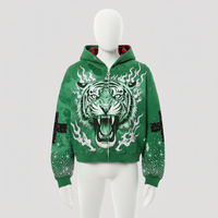 Sudadera con capucha desgastada de alta calidad para hombre, estilo Y2K, con cremallera completa, bordado personalizado, impresión DTF/DTG, corte regular, peso pesado, para invierno