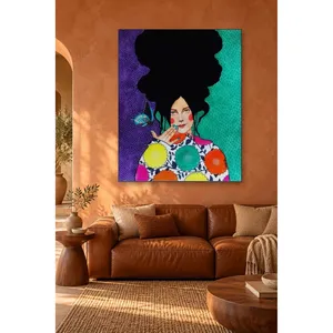 Fida, fille tachetée avec un papillon sur fond violet et vert, impression sur toile - Product Image 4