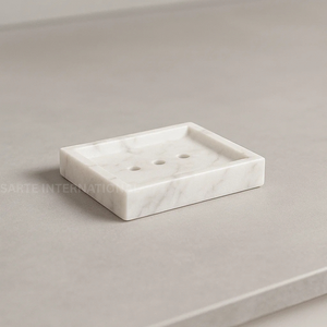 Porte-savon en marbre naturel fait main avec des veines uniques fournit un drainage supérieur pour garder votre savon sec vanité de salle de bain propre - Product Image 1