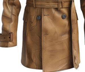 Manteau long en cuir élégant imperméable en peau de mouton véritable brun vieilli, double boutonnage, chaud, respirant pour le bureau - Product Image 4