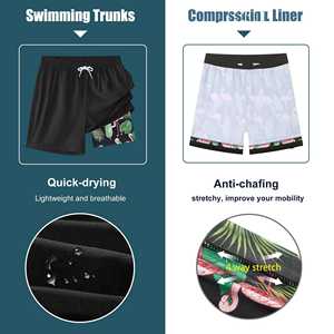 Venta al por mayor de pantalones cortos de secado rápido de los hombres de encargo de secado rápido 4-Way Stretch Surfer Beach Shorts de cintura alta sin tirantes deportivo transpirable sólido - Product Image 6